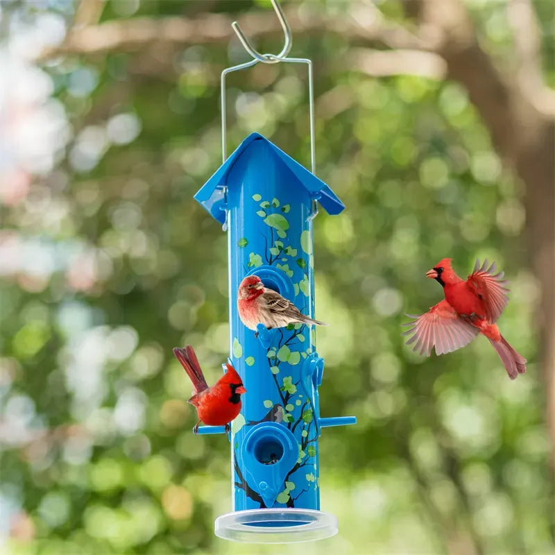 Artwork Metal Tube Bird Feeder, Blue