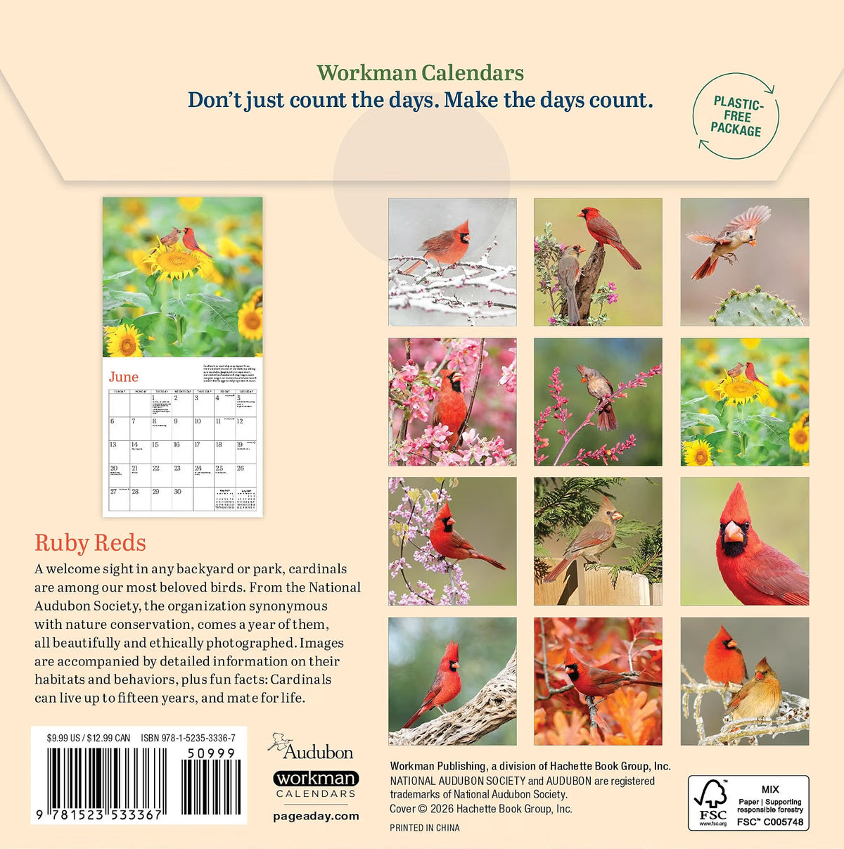 Audubon Cardinals Mini Wall Calendar 2027