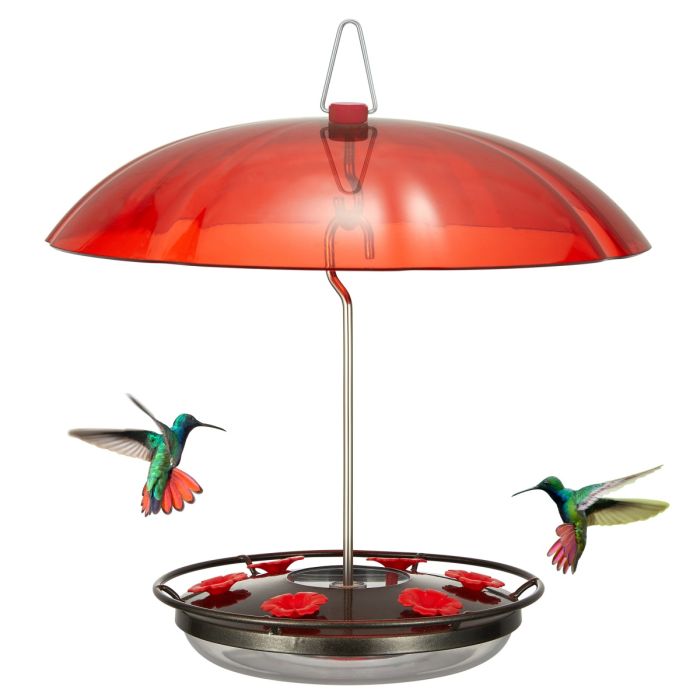 Black Hummingbird Tray Feeder with Red Weatherproof Dome & Ant Moat