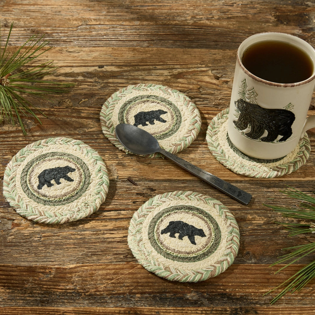 Country Pines Bear Printed Braided Coasters