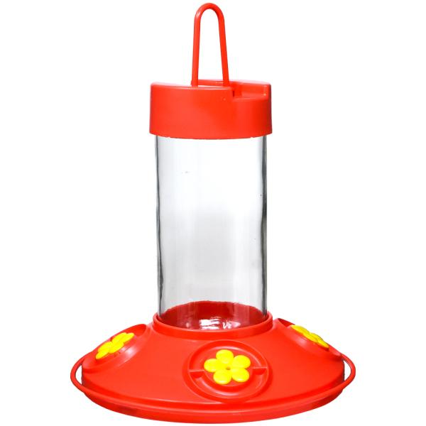 Dr JBs 16oz Clean Feeder All Red Feeder with Yellow Flowers