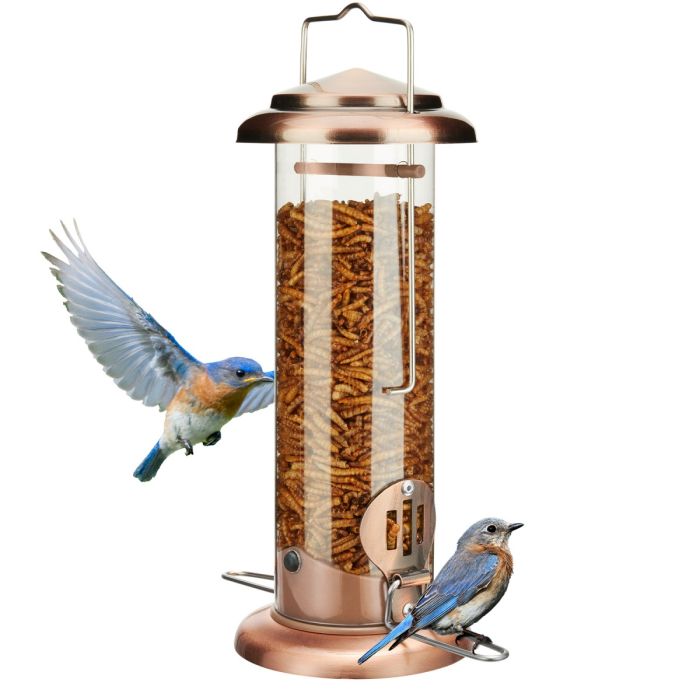 Extra Sturdy Tube Bluebird Mealworm Feeder, Antique Copper