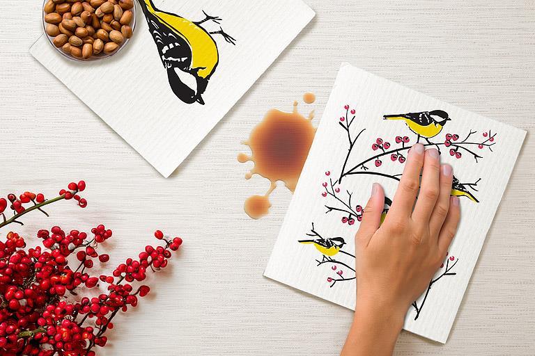 Finch on a Branch Dishcloth