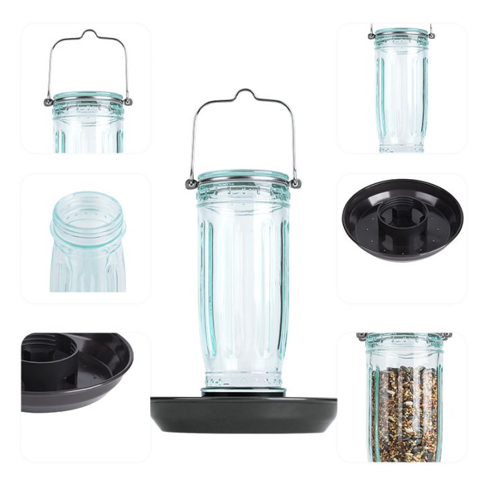 Glass Waterer Bird Feeder, Green
