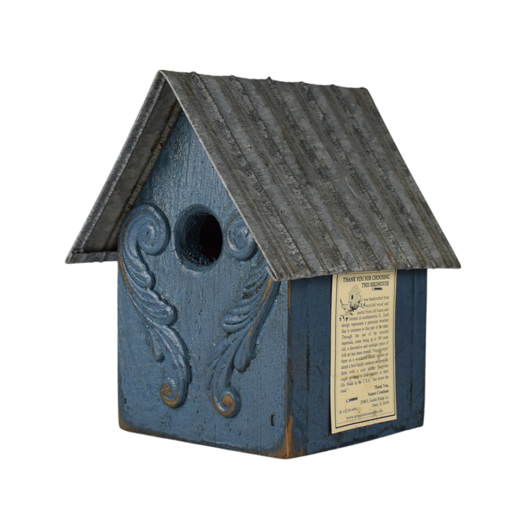 Handmade Wood Birdhouse #32 Blue