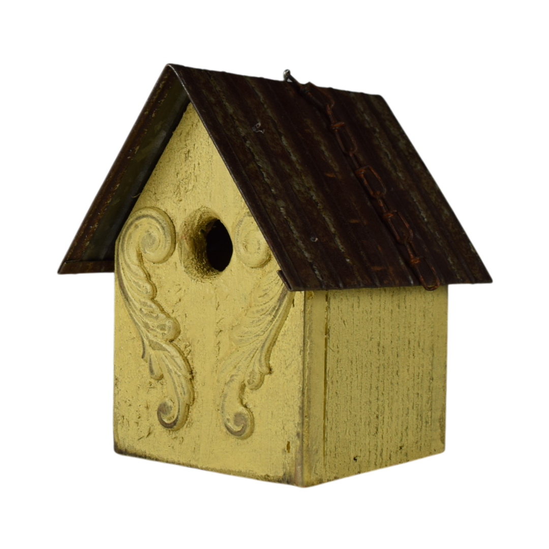 Handmade Wood Birdhouse #32, Yellow