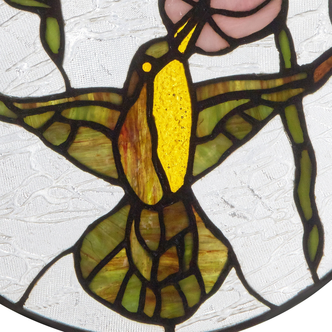Hummingbird and Hibiscus Stained Glass Window Panel, 10-Inch Height (Store Pickup Only)