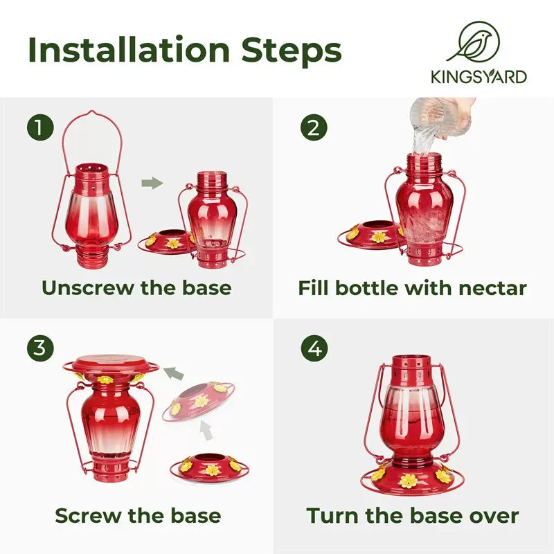 Lamp-shaped Glass Hummingbird Feeder With Moat