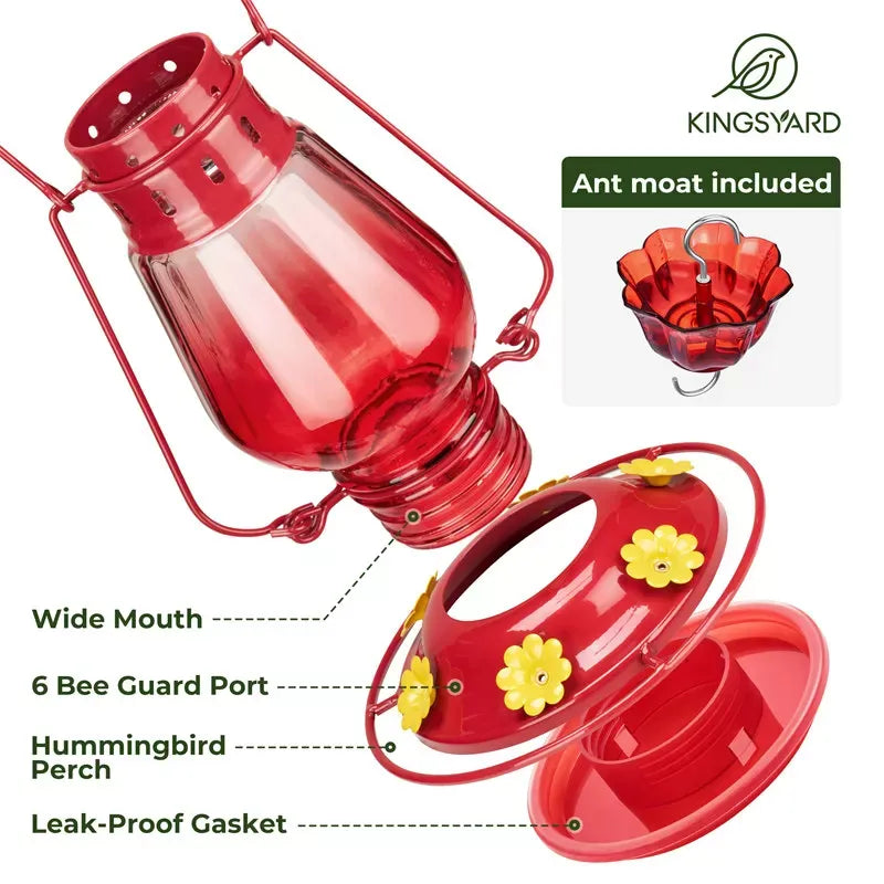 Lamp-shaped Glass Hummingbird Feeder With Moat