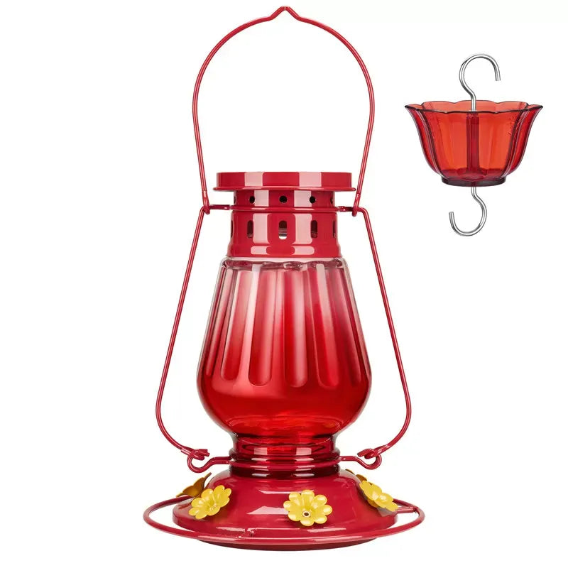 Lamp-shaped Glass Hummingbird Feeder With Moat