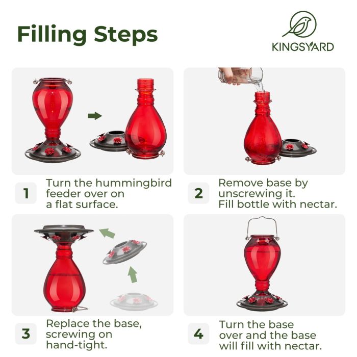 Leak Proof Glass Hummingbird Feeder with Ant Moat, 24oz, Red