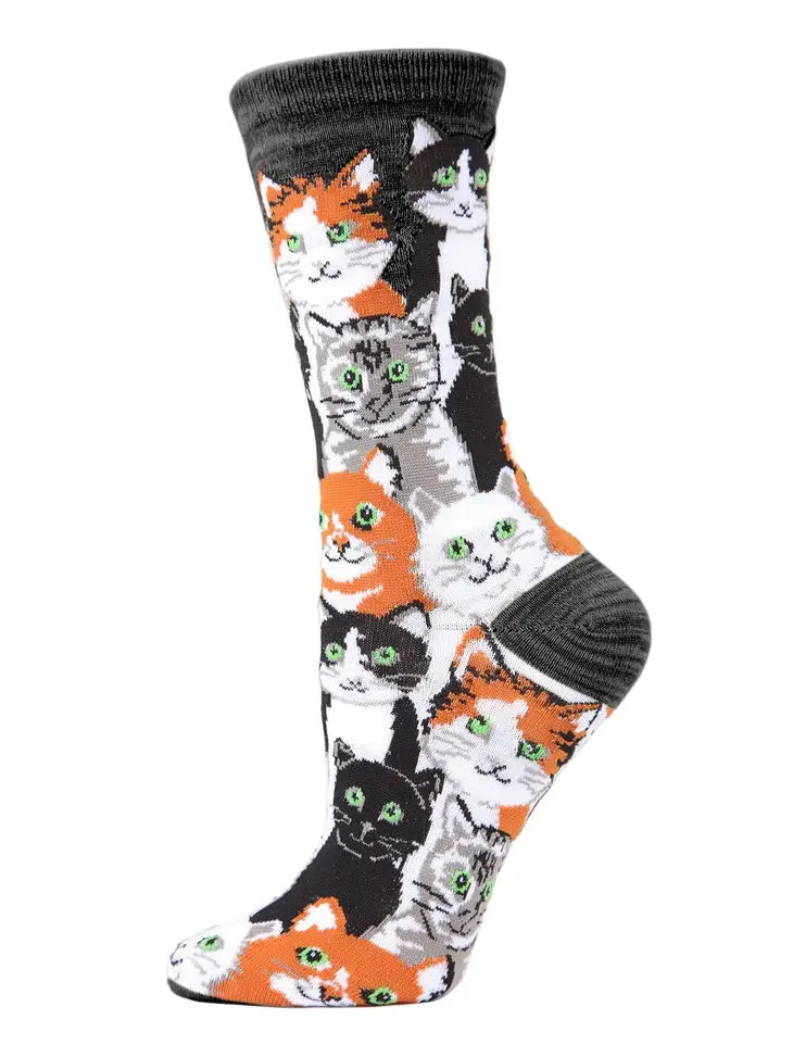 Memoi Multi Cat Bamboo Blend Crew Socks