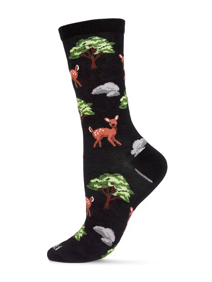 Memoi Oh Deer Bamboo Blend Crew Socks