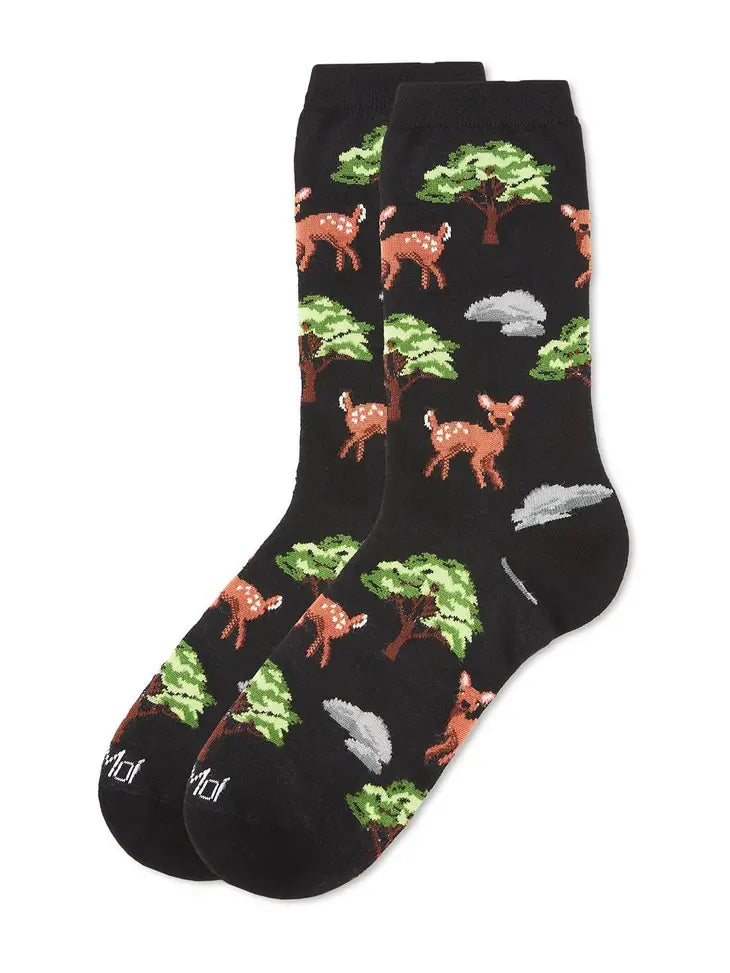 Memoi Oh Deer Bamboo Blend Crew Socks