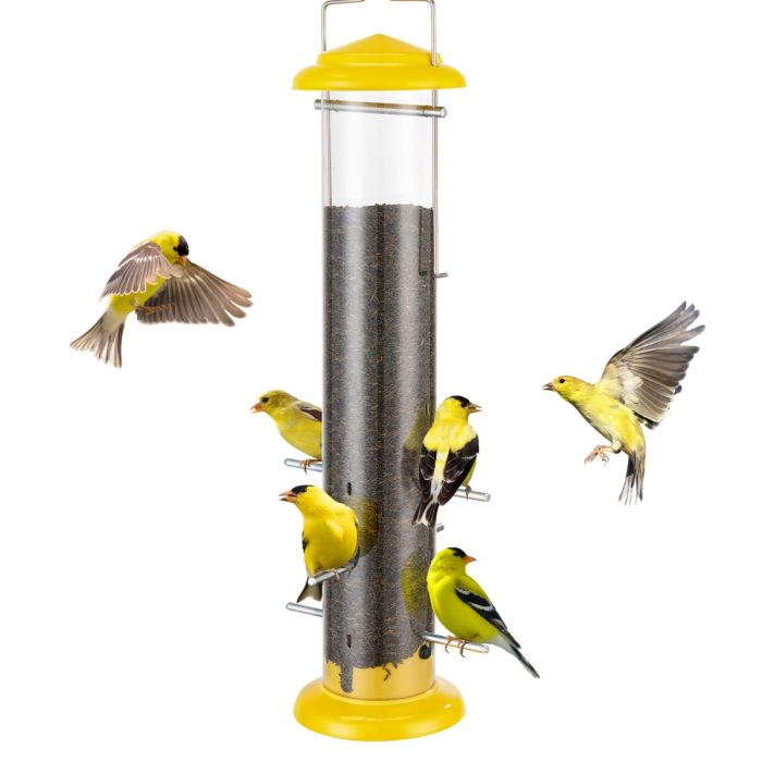 Metal Thistle Tube Bird Feeder, Yellow