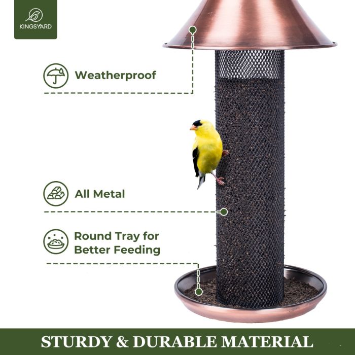 Metal Tube Hanging Bird Feeder With Copper Roof