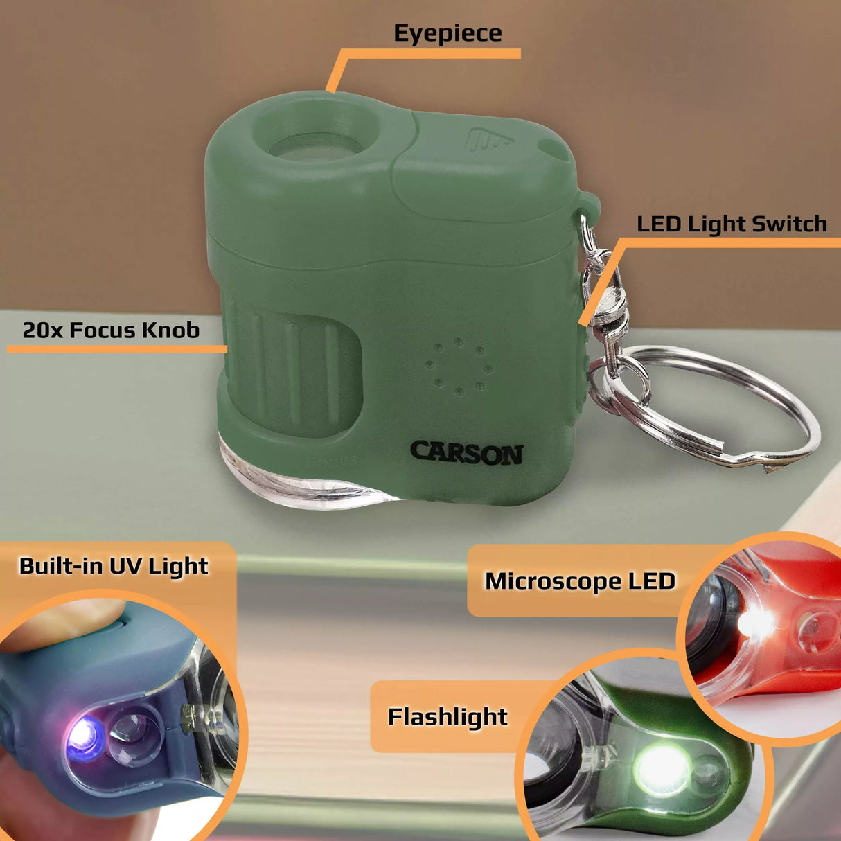 MicroMini Green Built-In Flashlight with UV and LED Light