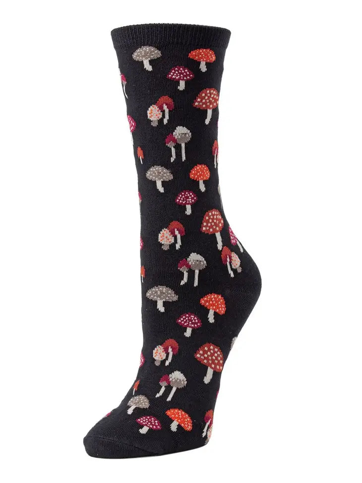 Mushroom Field Bamboo Blend Crew Socks