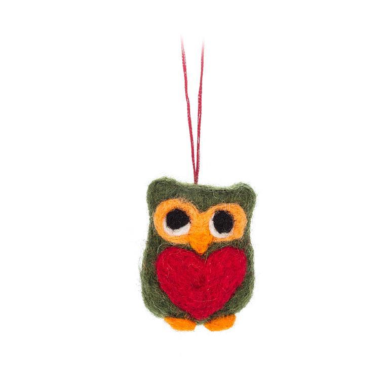 Owl with Heart Ornament, 8 Assortments