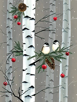 Pair Of Chickadees In Trees Christmas Boxed Notelets