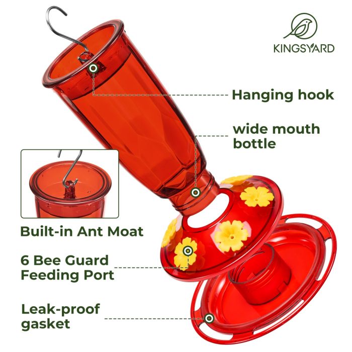Plastic Hummingbird Feeder with Bee & Ant Proof, 16oz, Red