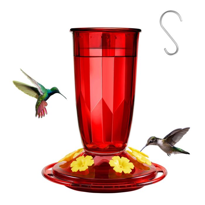 Plastic Hummingbird Feeder with Bee & Ant Proof, 16oz, Red