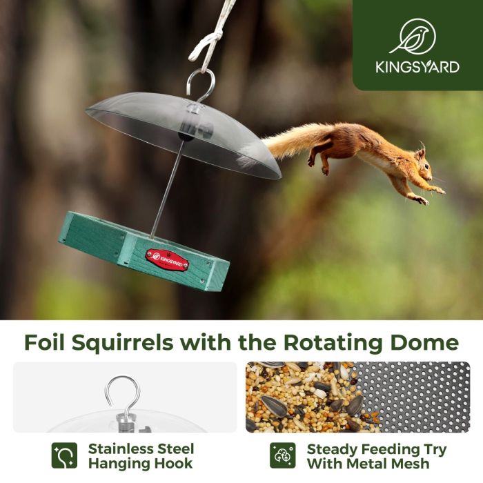 Recycled Plastic Platform Bird Feeder with Adjustable Dome, Green
