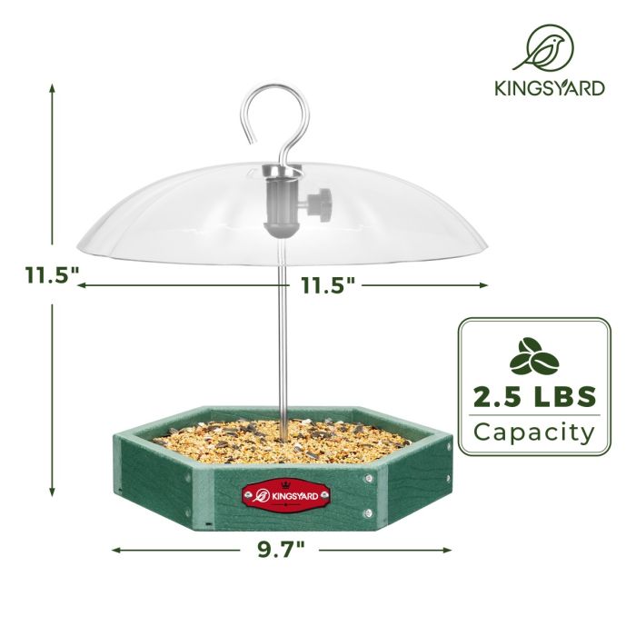 Recycled Plastic Platform Bird Feeder with Adjustable Dome, Green