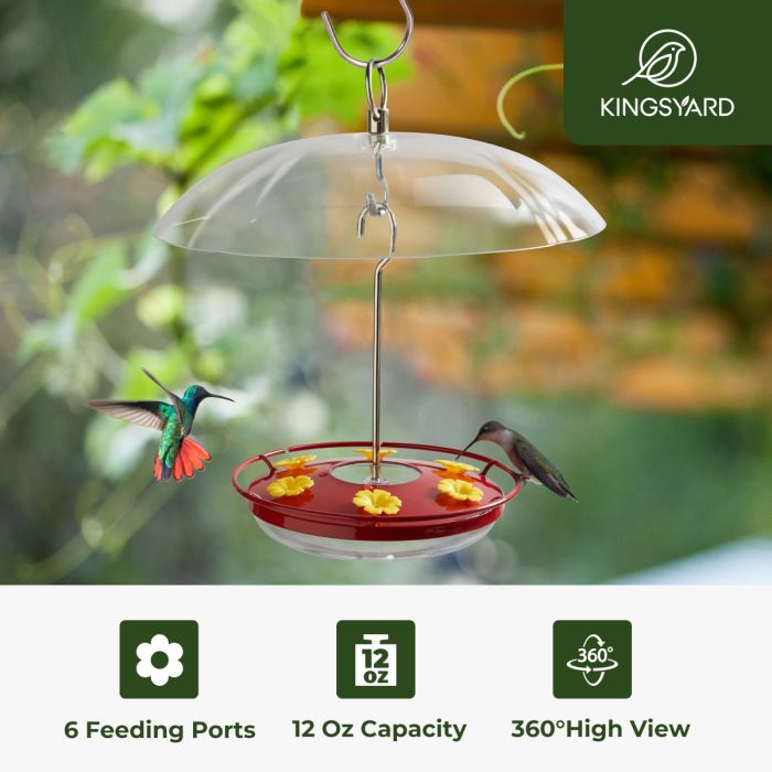 Red Hummingbird Tray Feeder with Clear Weatherproof Dome & Ant Moat