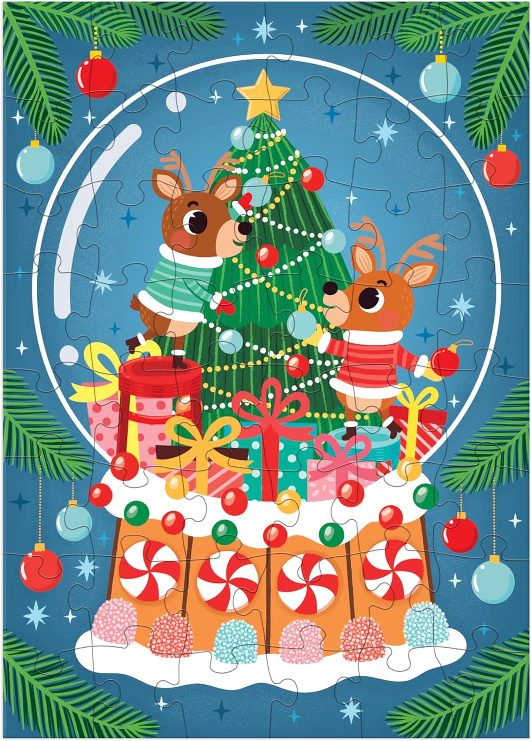 Reindeer Snow Globe 48 Piece Mini Puzzle Ornament