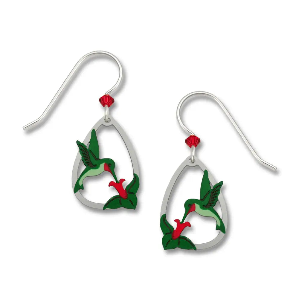 Ruby Hummingbird With Flower Earrings