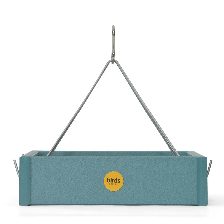 Small Hanging Platform Bird Feeder in Blue Recycled Plastic