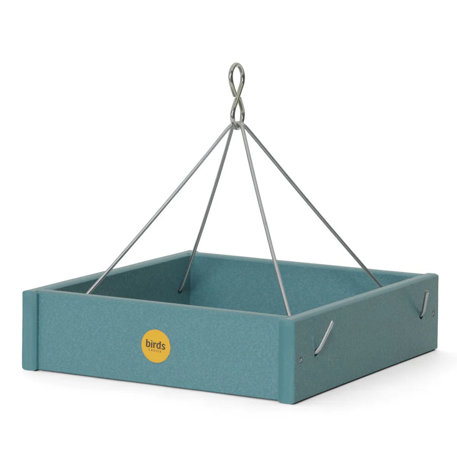 Small Hanging Platform Bird Feeder in Blue Recycled Plastic