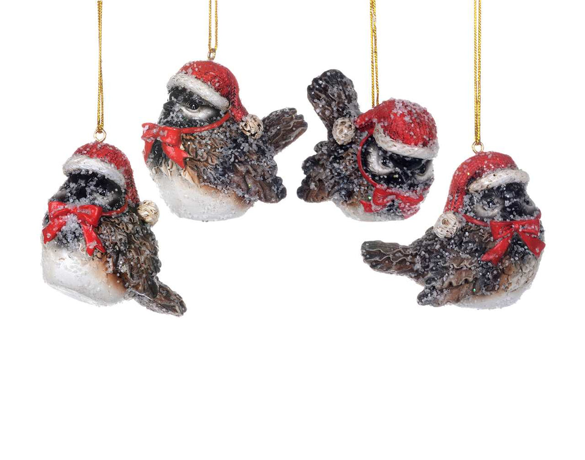 2 Inch Chickadee Santa Hat Christmas Ornament - 1 Piece, Assorted Designs