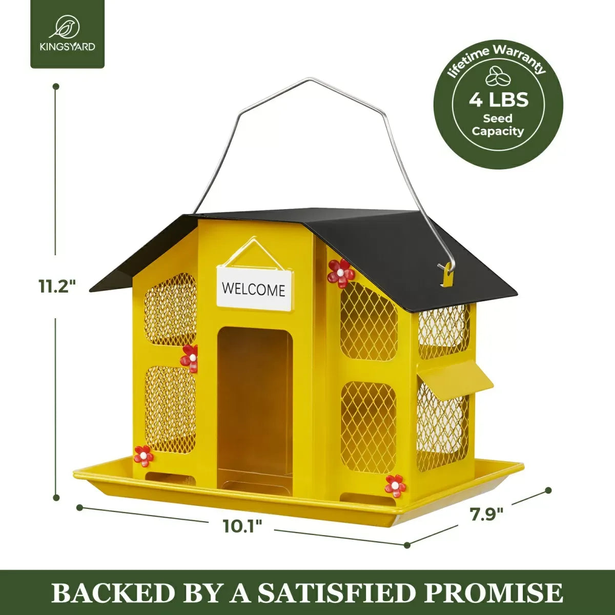 Weatherproof Metal Mesh House Hopper Bird Feeder, Yellow