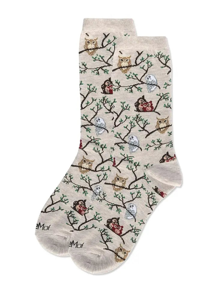 Women's Owls Bamboo Crew Socks
