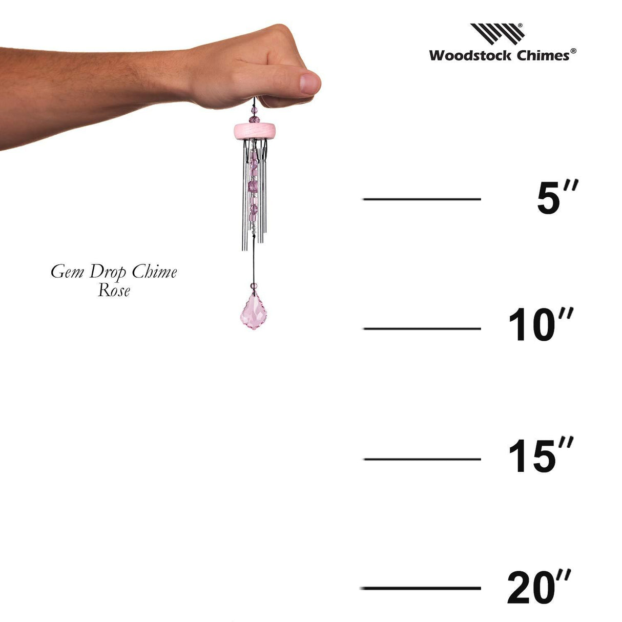 10-Inch Gem Drop Windchime, Rose