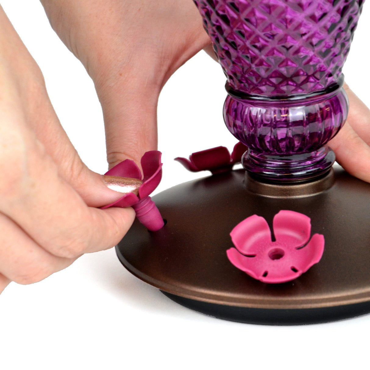 The Perky-Pet Diamond Wine Top-Fill Glass Hummingbird Feeder