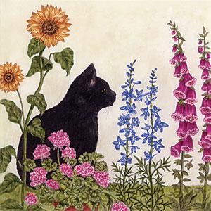 Cat in Garden Flour Sack Towels, Set of 2