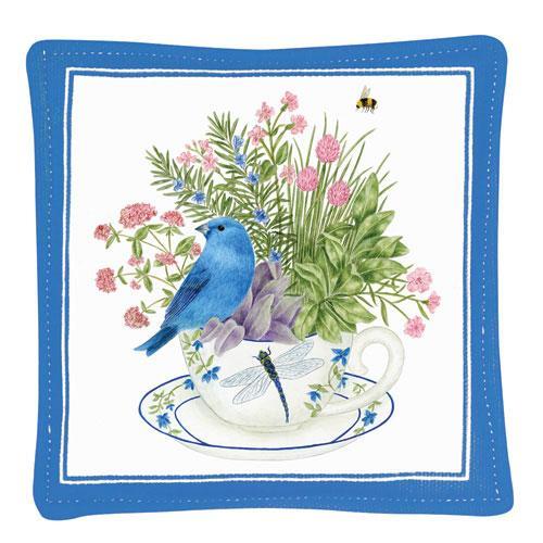 Spiced Mug Mat: Indigo Bunting & Tea Cup