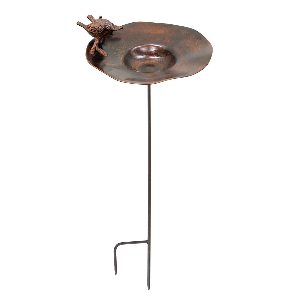 Antique Brass Bird Bath Basin with Stake