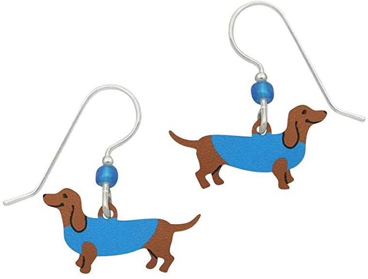 Dachshund In Blue Sweater Earrings