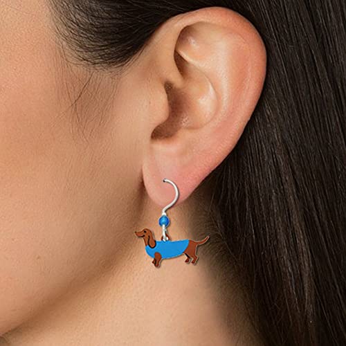 Dachshund In Blue Sweater Earrings