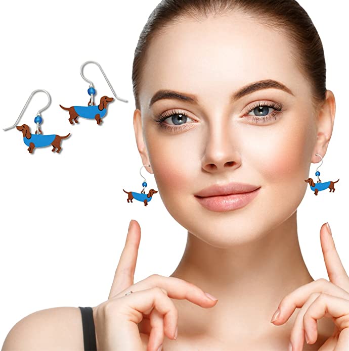 Dachshund In Blue Sweater Earrings