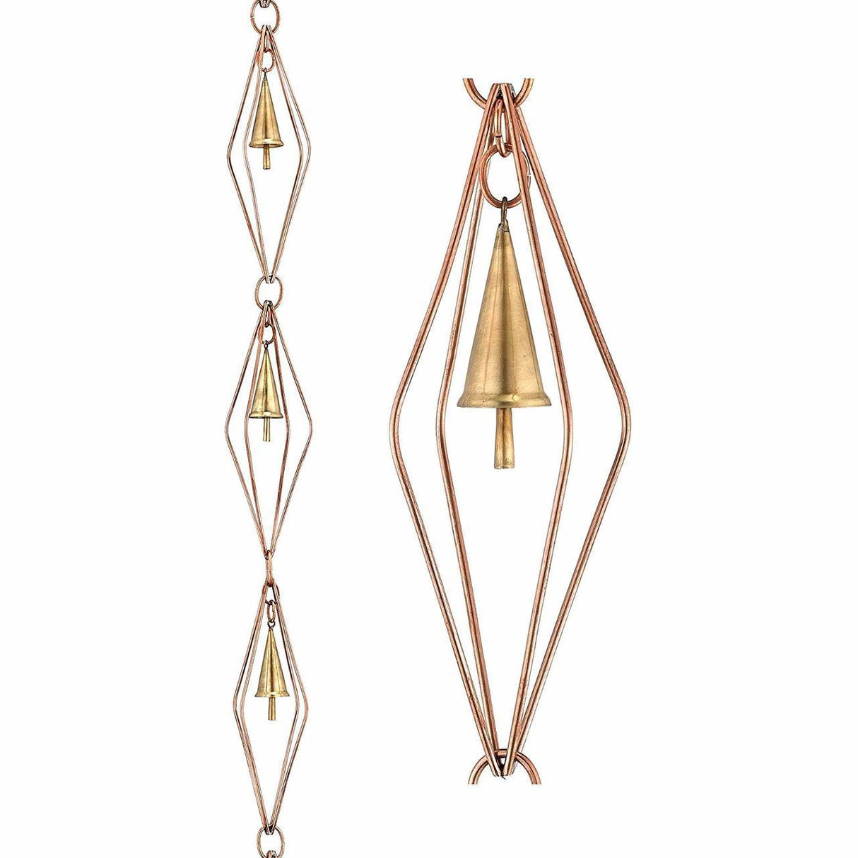Diamond Pure Copper 8.5 ft Rain Chain with Bells