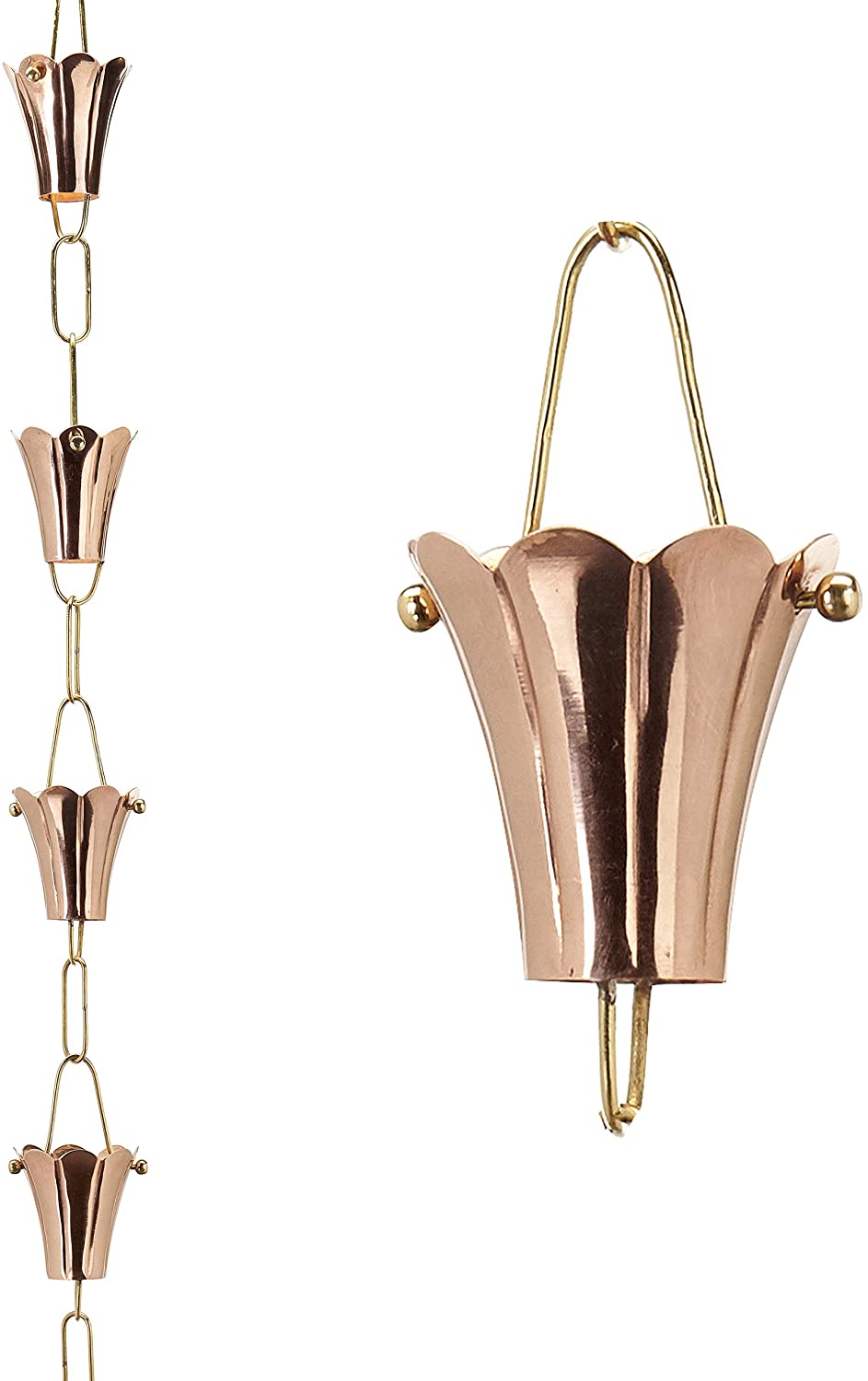 Fluted Flower Pure Copper 8.5 ft. Rain Chain