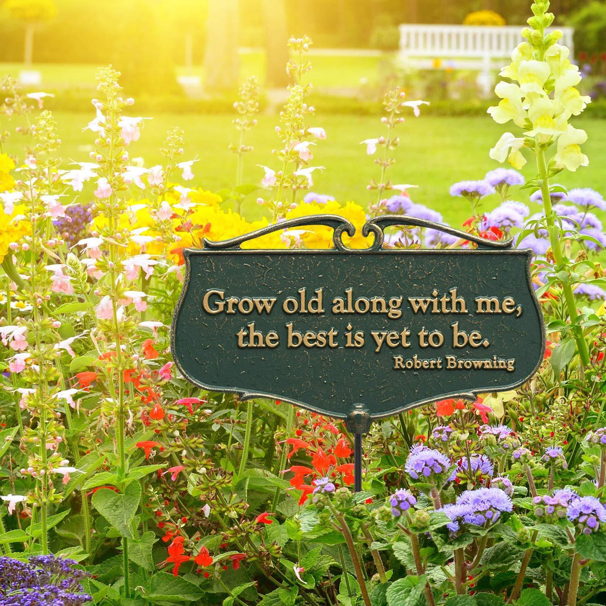 Grow Old along with Me"" Garden Poem Sign, Green/Gold