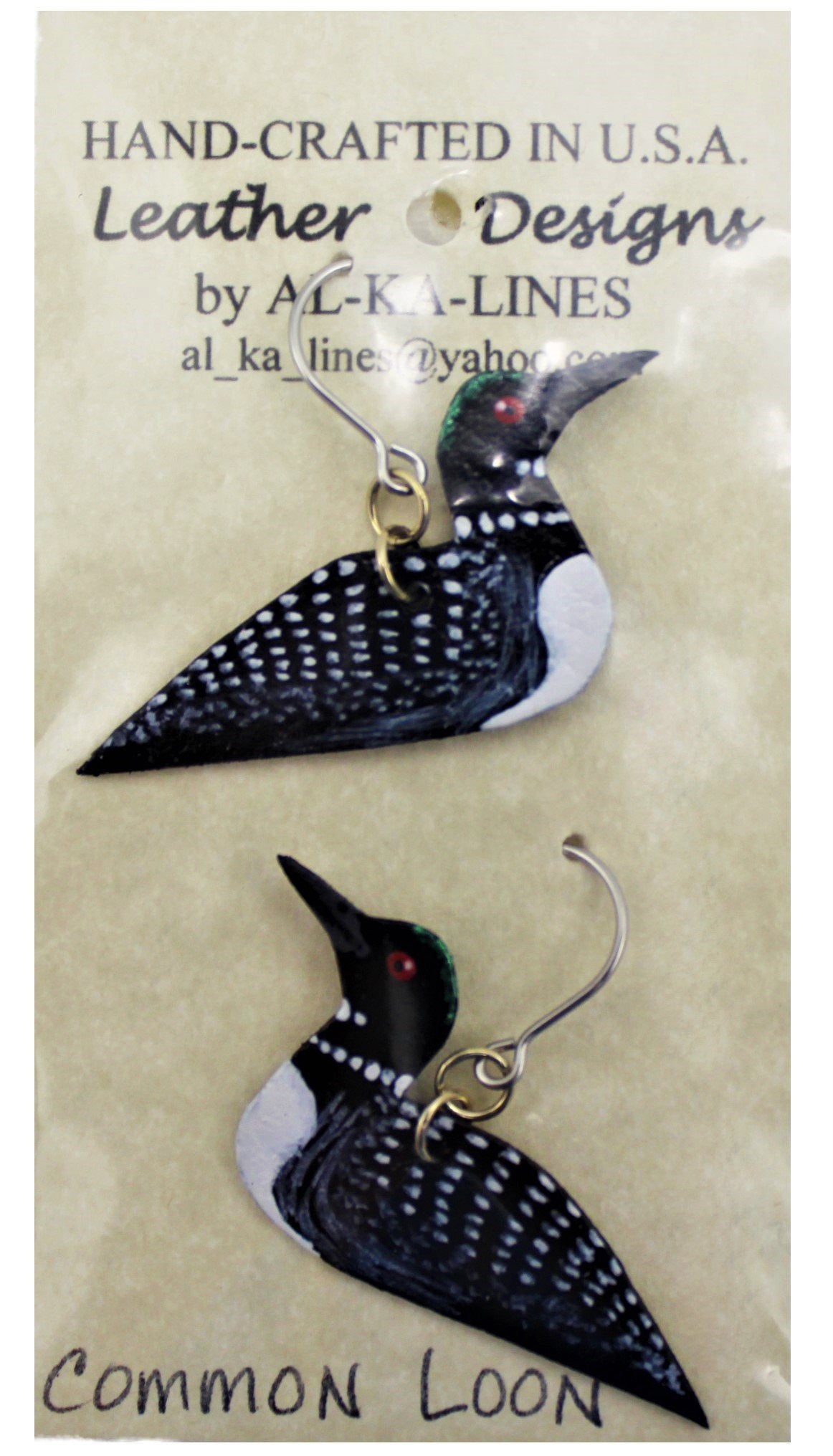Hand-Crafted Leather Common Loon Earrings