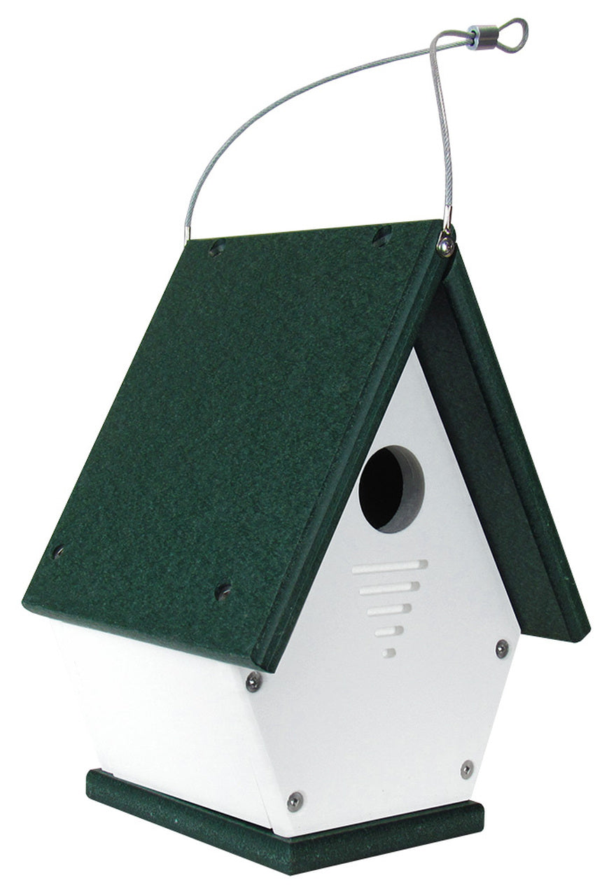 JCs Wildlife Wren, Chickadee, and Warbler Chateau Birdhouse, White/Green