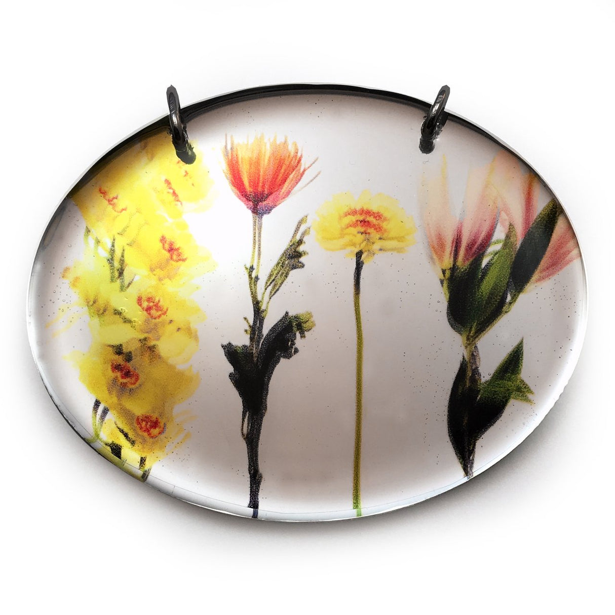 Mirror Oval Bouquet Pendant With Chain